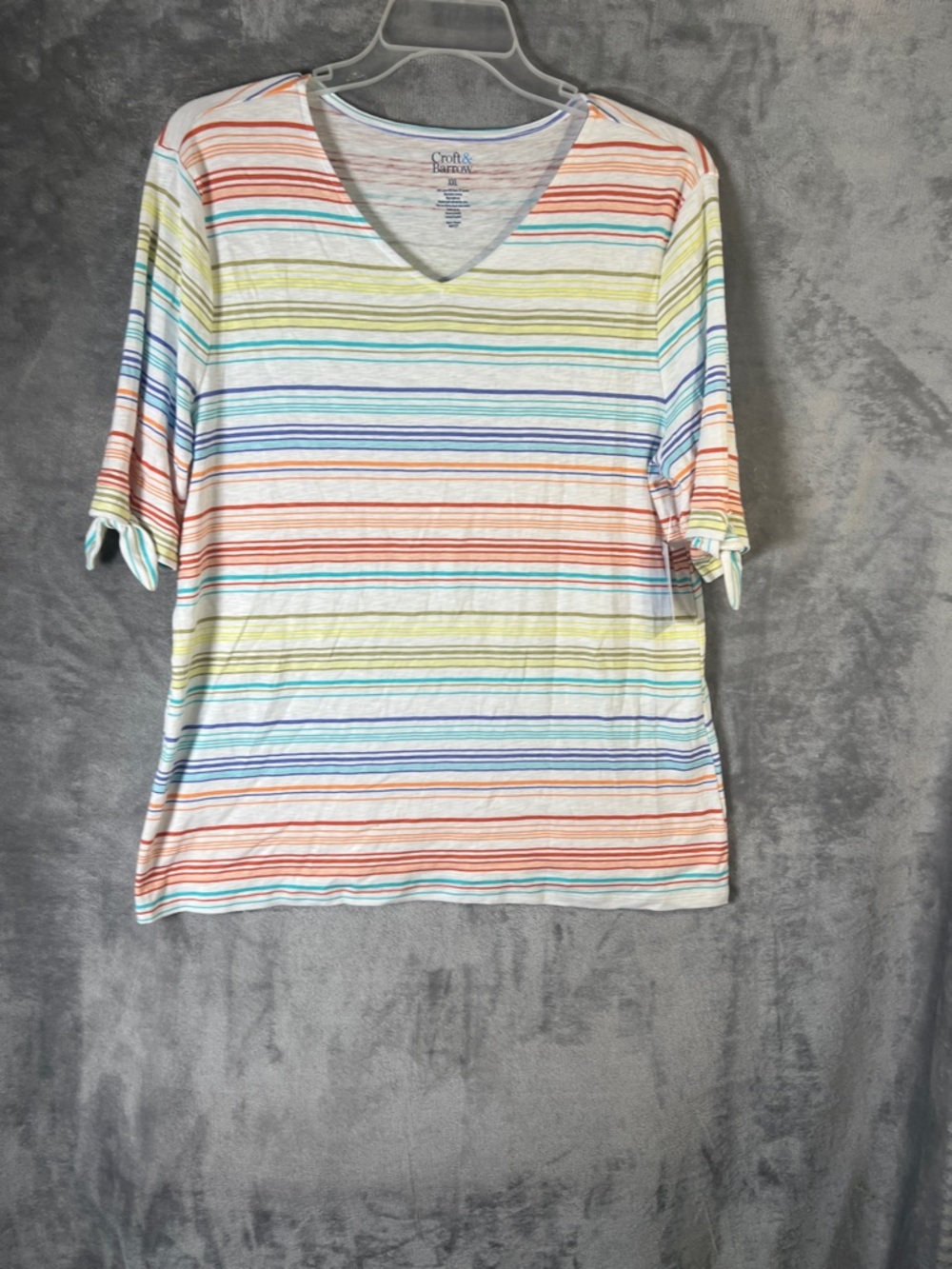 croft & barrow Multicolor Striped V-Neck Short Sleeve Tie Top